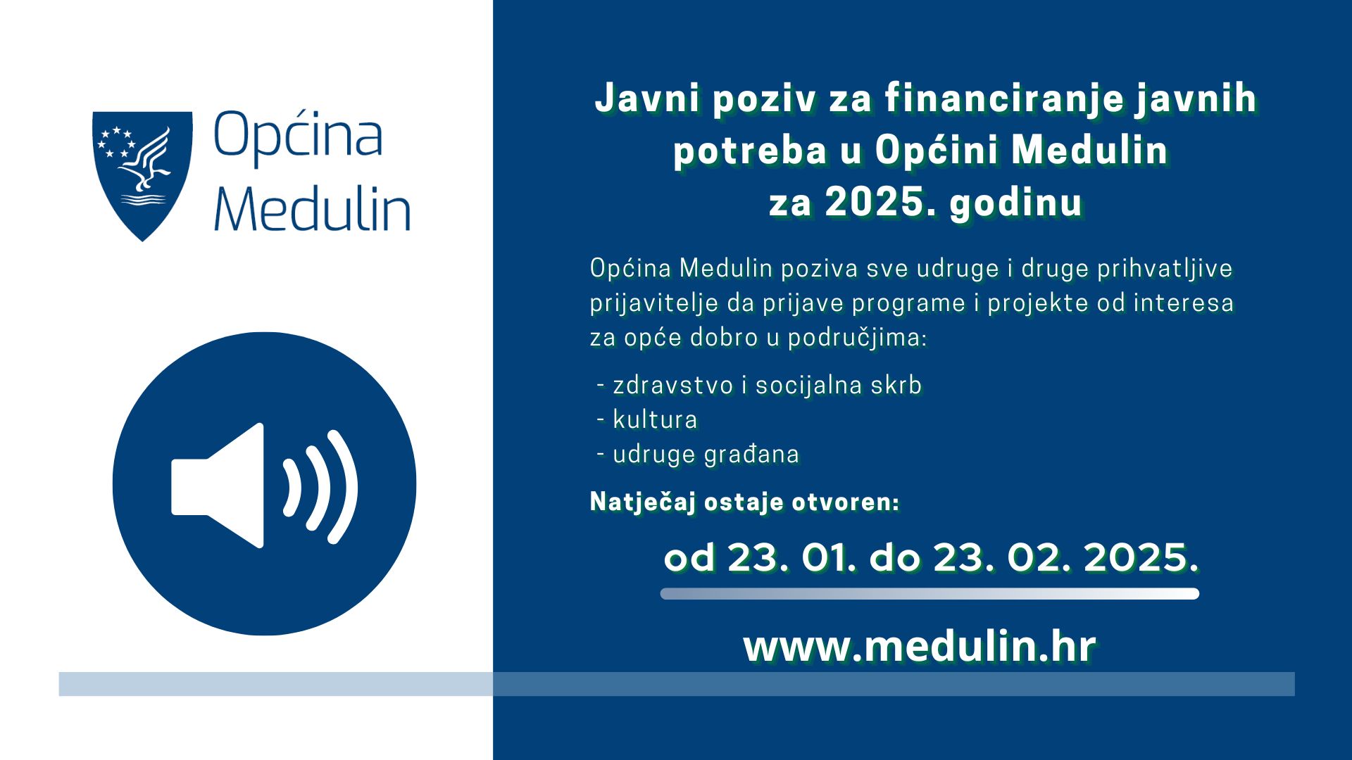 Općina Medulin objavila natječaj za projekte i programe udruga u 2025. godini